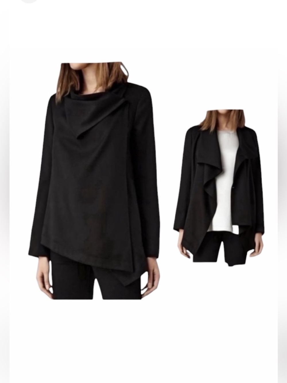 All Saints Aiko Monument black drape collar contemporary minimalist jacket size6